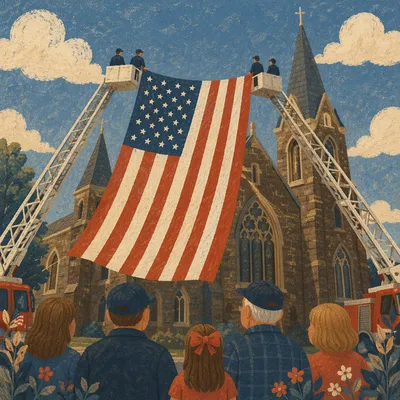 Memorial Day Flag Display at Historic Church