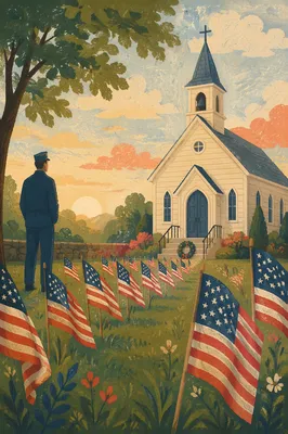Memorial Day Flags at Country Church