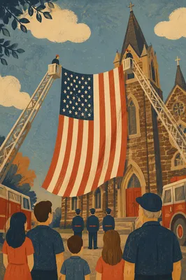 Memorial Day Flag Display at Historic Church