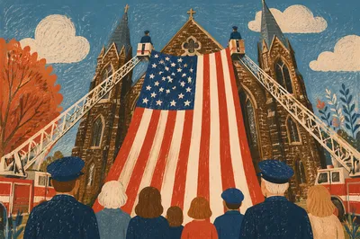 Memorial Day Flag at Historic Church
