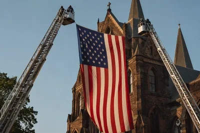 Memorial Day Flag Display at Historic Church
