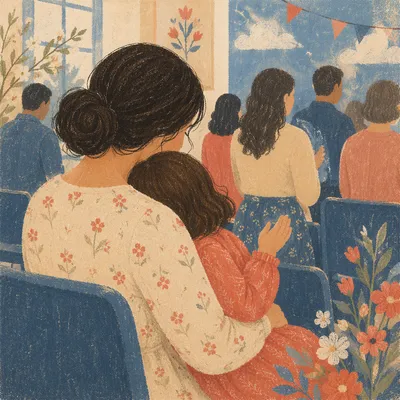 Mother and Child in Soft Spring Prayer
