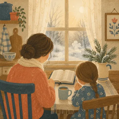 Mother and Child Praying in Winter Light