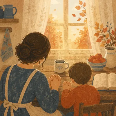 Mother and Child Praying in Autumn Light