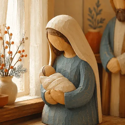 Praying Mother and Child in Winter Light