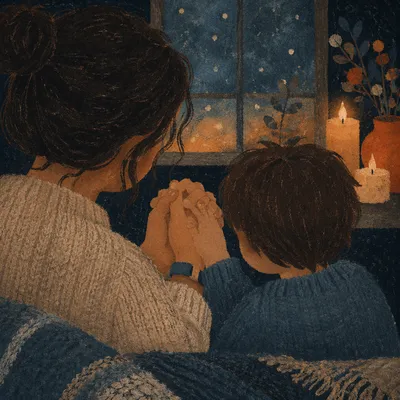 Mother and Child Winter Prayer Light