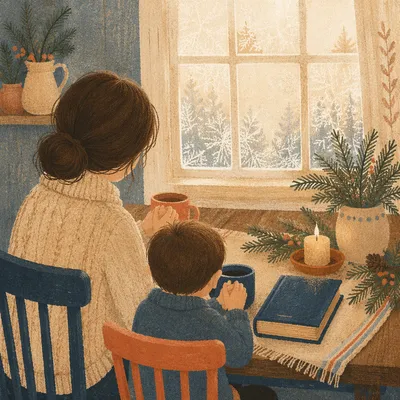 Mother and Child Praying in Winter Light