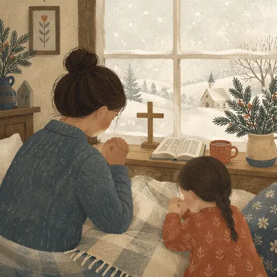 Winter Morning Prayer by Frosted Window