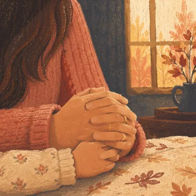 Mother and Child Praying in Autumn Light