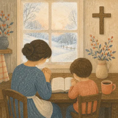 Winter Morning Prayer with Mother and Child