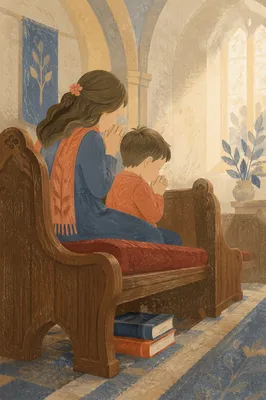 Mother and Child Praying in Winter Light