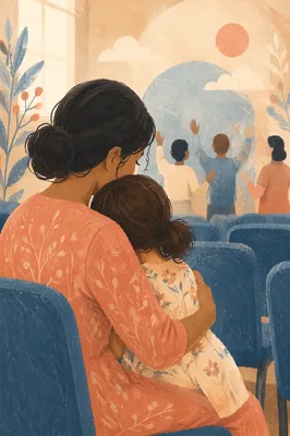 Mother and Child Praying in Soft Light