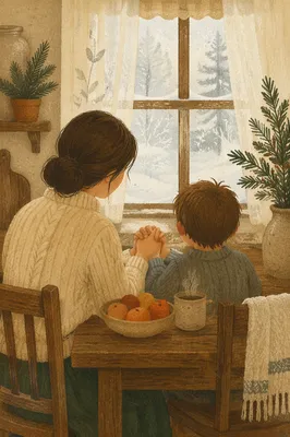 Mother and Child Praying in Winter Light