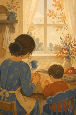 Mother and Child Praying in Autumn Light