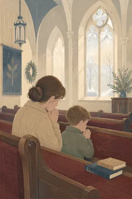 Mother and Child Prayer in Winter Sanctuary