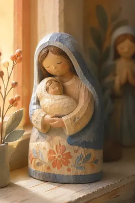 Mother and Child Prayer Figurine in Soft Light