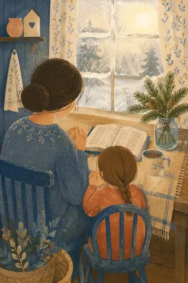 Mother and Child Praying on Winter Morning