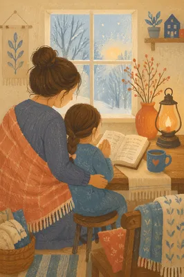 Mother and Child Praying in Winter Light