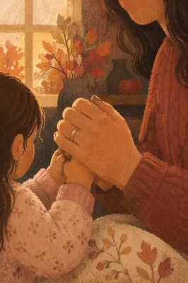 Mother and Child Praying in Autumn Light