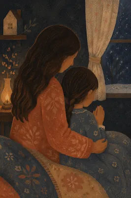 Mother and Child Praying in Winter Light