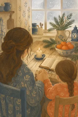 Mother and Child Praying in Winter Light