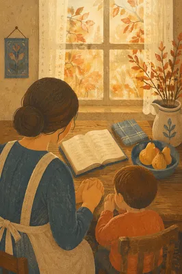 Mother and Child Praying in Autumn Light