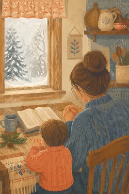 Mother and Child Praying in Winter Light