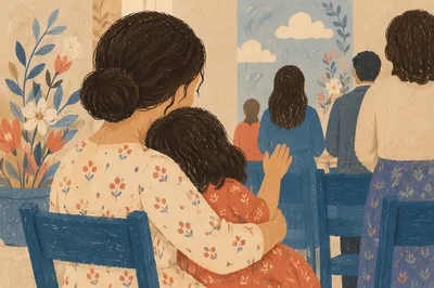 Mother and Child Praying in Spring Light
