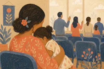 Mother and Child Praying in Soft Light
