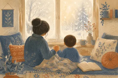Mother and Child Praying in Winter Light