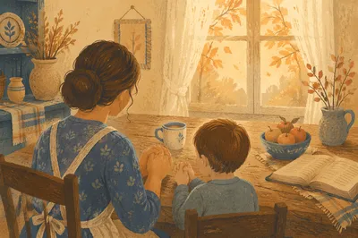 Mother and Child Praying in Autumn Light