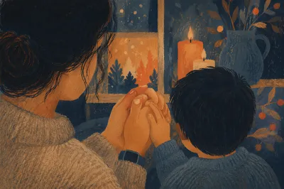 Mother and Child Winter Prayer Closeup