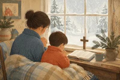 Winter Morning Prayer by Frosted Window