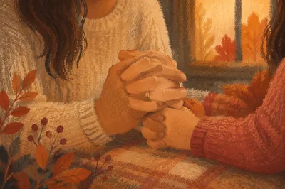 Mother and Child Praying in Autumn Light