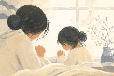 Soft Winter Prayer with Mother and Child