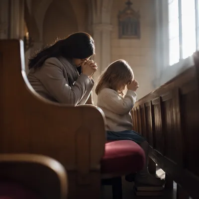Mother and Child Praying in Winter Light