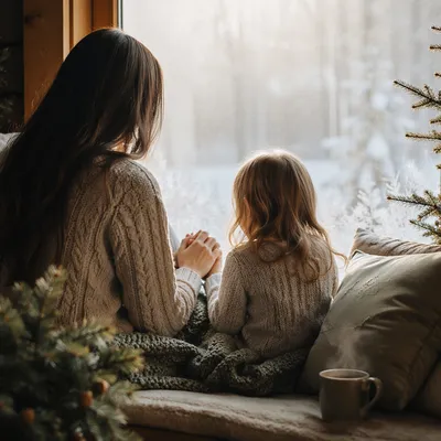 Mother and Child Praying in Winter Light