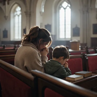 Mother and Child Praying in Winter Light