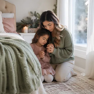 Mother and Daughter Praying by Bedside