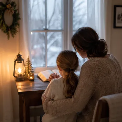 Mother and Child Praying in Winter Light