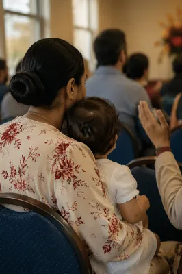 Mother Praying with Child in Soft Light