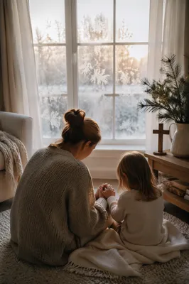 Mother and Child Praying in Winter Light