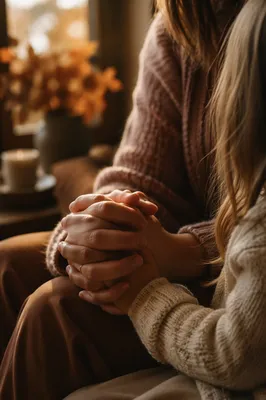 Mother and Child Praying in Soft Autumn Light