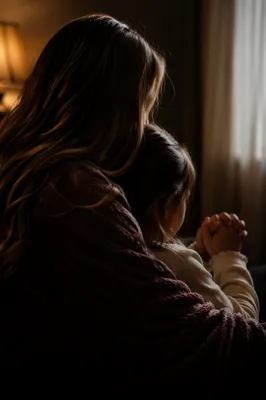 Mother and Child Praying in Winter Light