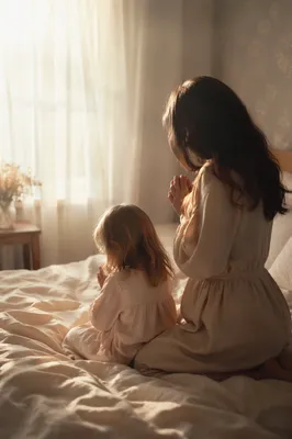 Mother and Child Praying in Winter Morning Light