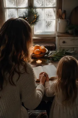 Mother and Child Praying in Winter Light