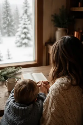 Mother and Child Praying in Winter Light