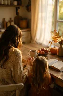 Mother and Child Praying in Autumn Light