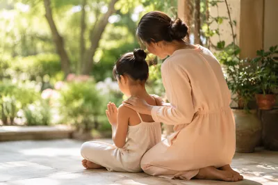 Mother and Child Praying in Spring Light