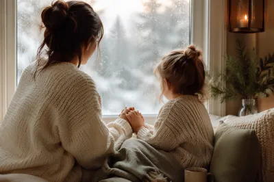 Mother and Child Praying in Winter Light